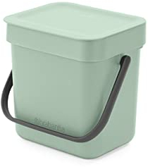 Brabantia Sort & Go 3L Cubo de basura (verde jade), cubo basura reciclaje con asa y tapa extraíble con posición abierta, papelera cocina práctica con diseño compacto, fácil de limpiar