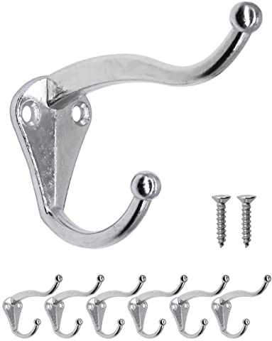 Fuxxer Klassische Eisen-Haken, Garderoben-Haken, Kleider-Haken, 6er Set, Silber