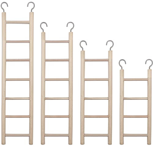 4pcs Wooden Bird Ladder Bird Toys Natural Wood Step Ladders for Cage, Bird Climbing Toys for Parakeets Parrots Cockatoo Budgies Conures Lovebirds Doves