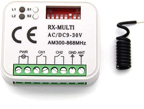 Receptor de radio universal con mando a distancia múltiple marca puerta garaje puerta automática 2 CH fijo y código de giro 9/30 V 433 868 MHz AC/DC