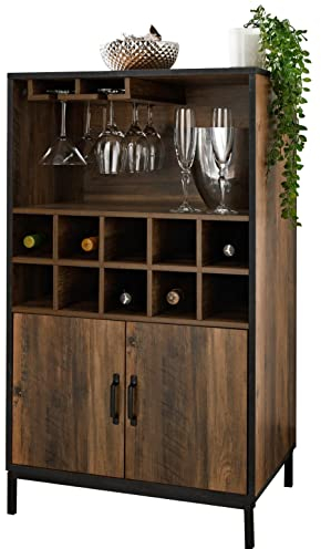 spot on dealz® Drinks Cabinet Home Bar Unit Wine Bottle Holder Wine Racks Free Standing Wooden Drinks Bar Racks for Living Room Kitchen 2 Doors Storage Furniture