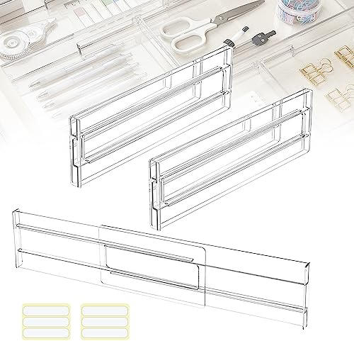 QINERSAW 2 Stück Verstellbare Schubladenteiler Kunststoff Schubladentrenner Transparente Schubladeneinteiler Schubladen Separatoren Trennsystem Verstellbar Schubladen Organizer Tisch Kommode 27.5-52cm
