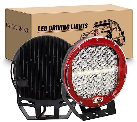 RIGIDON LED-arbetsljus, 2 st 23 cm 9 tum 294 W spotled arbetsljus, dimljus 12 V 24 V för offroad offroad bil traktor grävmaskin lastbil SUV ATV 4 x 4, röd rund