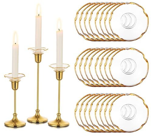 Glasseam Gold Glas Tropfenfänger für Kerzenhalter: 24er Kerze Tropfschutz | Für 2.2 cm D Stabkerzenhalter, Goldrand Kerzenhalter Stabkerzen, Tischdeko, Hochzei, Home Zimmer Tafelkerzen