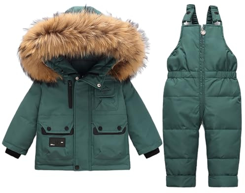 Acuryx Combinaison de Neige 2PCS Fille Garçon Doudoune Manches Longues à Capuche + Pantalons de Ski Enfant Ensemble de Doudoune pour Bébé d'hive 2-3 Ans