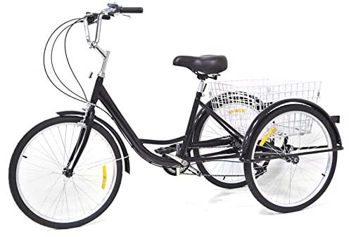 SuhoFutus Dreirad für Erwachsene, 24 Erwachsene Dreirad mit Einkaufskorb, 8 Gang Einstellbar Fahrrad, Max. Last-120kg, für alle Arten von Straßenoberflächen
