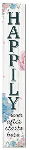 Horienteeon Support de panneau de mariage « Happily Ever After Starts Here », panneau de bienvenue de mariage personnalisé – Panneaux de mariage en bois – Décorations de mariage et de réception