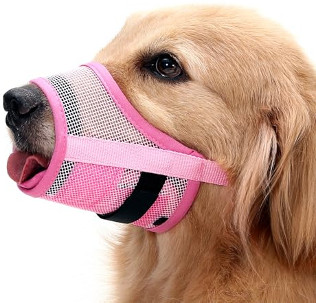 Mayerzon Dog Muzzle, Breathable Mesh Puppy Muzzles with Adjustable Hook and Loop for Small Medium Large Dogs Poodle Border Collie Labrador Retriever for Biting Chewing Trimming (XL, Pink)