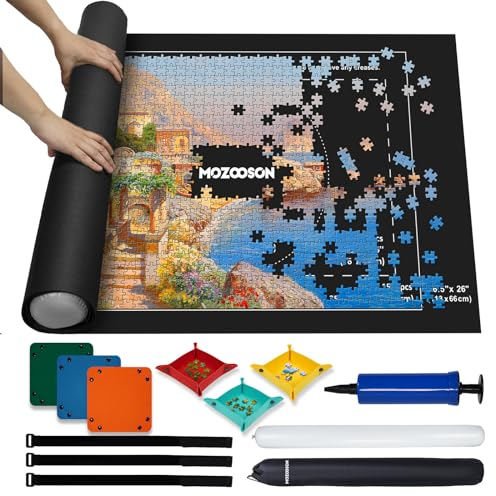 MOZOOSON Puzzlematte für 1500 Teile, Puzzle Matte Roll Up Puzzles Aufbewahrung, Puzzles Storage Mat für Bis 500 1000 1500 Teile mit Praktisches Puzzle-zubehör