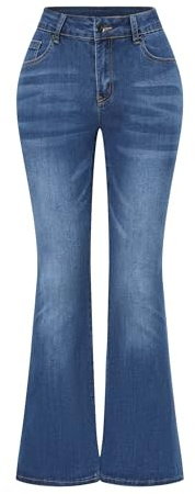 THUNDER STAR Womens Stretchy Mid Rise Flare Jeans Distressed Denim Bell Bottom Pants Dark Blue US 6