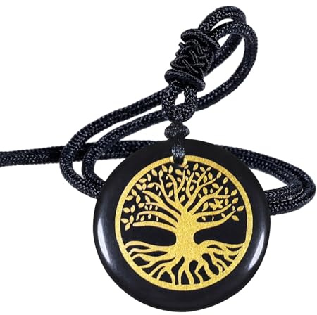 Nupuyai Collier en Obsidienne Ronde avec Cordon Ajustable, Pendentif de Cristal, Bijoux Unisexe en Quartz, Pierre Porte-bonheur pour Protection Bonne Chance