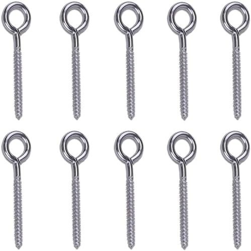 Dehnschraubenbolzen, Ankerbolzenhaken, Sechskantbolzenhülse, Metallbolzen, Augenformschrauben aus Edelstahl, Metallhaken, Holzklemmenring, Ösenhaken, selbstschneidende Schrauben M6 (10 Stück) (Größe: