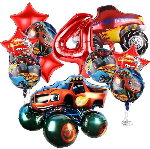 11 STK Monste-truck Geburtstagsdeko 4 Jahre Junge, Cars Luftballons (4) | Party Deko Ballons, Kindergeburtstag Folienballon