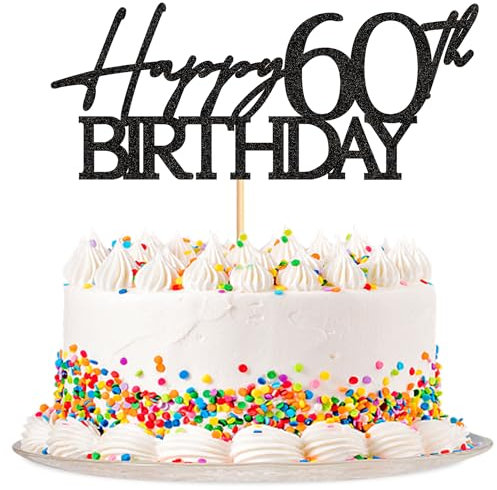 Blumomon 3 Pcs Black 60th Birthday Cake Toppers - 60th Birthday Party Decoration Supplies