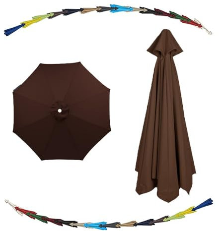 Ersatzbezug Für Sonnenschirm Sonnenschutz Abdeckung,Terrassenschirm Ersatzdach Ersatz-Baldachin Für 6/8Rippen,Gartenschirm Stoff Ersetzen Ersatz Bezug Terrassenschirm Sonnenschirmbezug(Brown,270cm-6ri