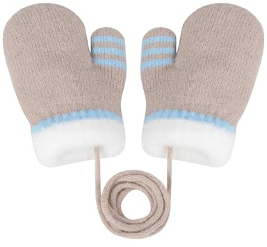 Becellen Hiver Moufles Enfant, Chauds Adorable Moufles avec Cordon Doublure Polaire Anti-Perdu Gants Bebe Thermique Tricotées Mignon Moufle pour 0-3 Ans Filles Garçons