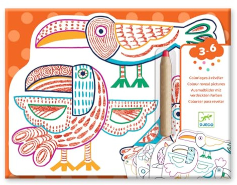 Djeco DJ00066 Wild Families Colour Reveal – 12 geformte Karten zum Ausmalen
