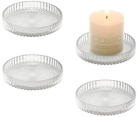 YoHyien 4 Pezzi Piattino Porta Candele 9 cm, Piatto per Candele in Vetro Trasparente, Sotto Candela per Tealight, Portacandele per Natalizie, Matrimonio Decorazione, Casa Festa e Cena (Trasparente)