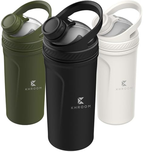 Khroom Thermo Protein Shaker 700 ml aus Edelstahl | 12 h heiß/kalt | auslaufsicherer Deckel | spülmaschinenfest | Mix-Einsatz für Eiweißshake, Smoothie, Tee (Schwarz)