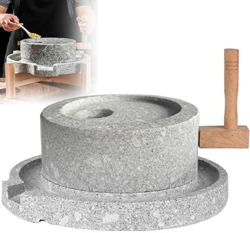 DPLWJPP Natural Granite Hand Stone Grinding Tools Manual Stone Paste Mill, Manual Stone/Paste Mill/Grain Crusher, Manual Dry/Wet Grinder with Wooden Stand