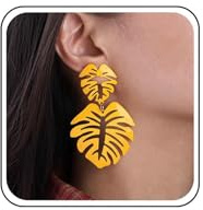 Yheakne Vintage Palm Leaf Earrings Green Monstera Leaf Earrings Tropical Green Plant Earrings Enamel Leaf Drop Earrings Jewellery For Women, Zinc
