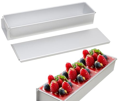 Molde rectangular para tartas – Molde de aluminio con tapa | Pan extraíble, perfecto para productos horneados | Sartén rectangular de aluminio con tapa para pan pan mousse forma desmontable derecha