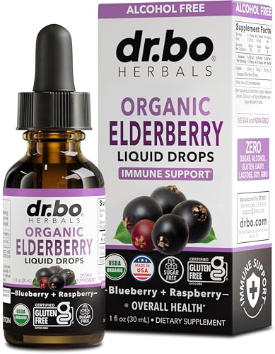 Elderberry Syrup Organic Liquid Drops - Sugar Free Immune Support Supplement for Adults & Kids, Ages 1 Immune Booster - Pure Organic Elderberry Syrup Liquid Drops Tincture Extract Concentrate 1 Fl Oz