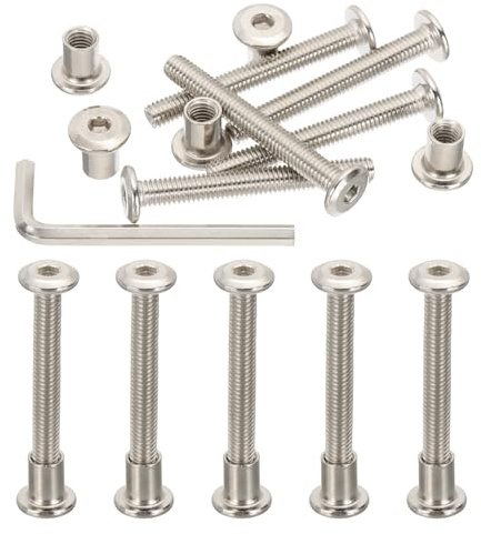 PATIKIL 10 Satz M6x50mm Innensechskant Verbindungsschraube mit Hülsenschrauben Hülsenmutter, Kohlenstoffstahl Verbindungsschrauben Set mit Innensechskantschlüssel für Holz Möbel, Silber