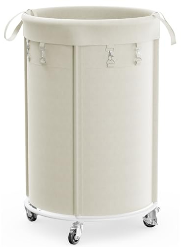 150L Laundry Basket with Wheels, Large Rolling Laundry Hamper, Round Laundry Cart with Removable Bag and Steel Frame, Dirty Cloth Hamper for Home, Closet, Dorm, Bathroom, Laundry Room, Beige