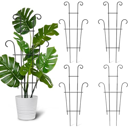 Lot de 4 treillis de plantes d'intérieur de 58,4 cm pour plantes en pot – Treillis de jardin en métal noir pour plantes grimpantes, support antirouille pour hoya, pothos, lierre et fleurs