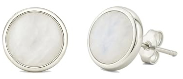 PURAJA Orecchini a bottone con pietre preziose in argento sterling 925: Pietra di luna | Orecchini con pietre preziose da donna con chiusura a bottone | Adatto alle persone allergiche