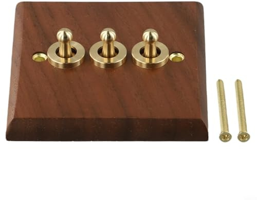 Interrupteur à bascule de style industriel rétro – Plaque d'interrupteur à bascule en bois de noyer – Contrôle de la lumière en bois marron – Interrupteur antique pour maison – 86 x 86 mm (3 gangs)