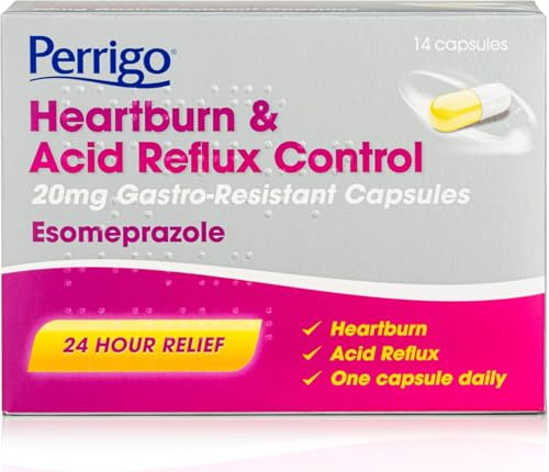 Esomeprazole 20mg Heartburn & Acid Reflux Control – 24-Hour Acid Reducer for Indigestion & Heartburn – Fast-Acting, Delayed-Release Capsules – Reduces Stomach Acid 14 Count