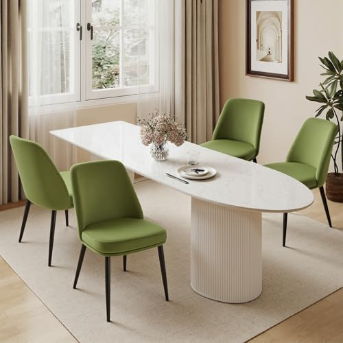 Bekrvio Modern Velvet Upholstered Dining Chairs Set of 4, Green | Kitchen Chairs with 10 cm Thick Cushion & Silk-cotton, Armless Dining Room Chairs with Backs & Heavy-duty Metal Legs