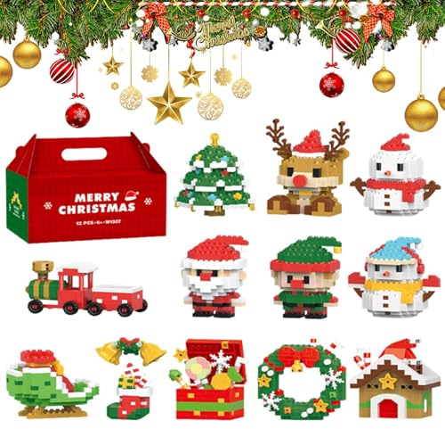 Santa Claus Design Building Blocks Set, 4PCS Christmas Building Blocks Theme Decor, Mini Building Figures, DIY Stocking Stuffers Christmas Tree, Xmas Birthday Gifts, Party Favors (12PCS)