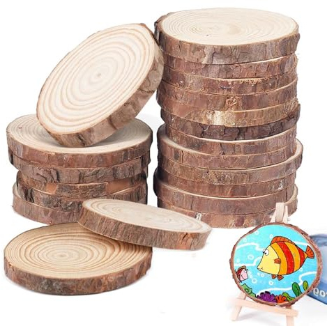 Holzscheiben 20 Stück Holz Log Scheiben 7-8 cm, ungebohrte Holzkreise mit Rinde, Scheibenuntersetzer Holzuntersetzer, Bastelholz Kit unfertig für DIY Handwerk Hochzeit Mittelstücke Weihnachten Dekorat