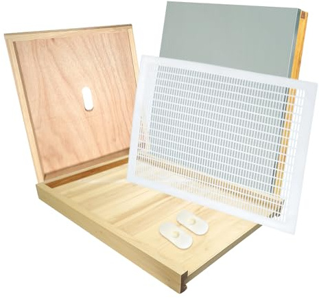 BeeQuestify 1 Set 10 Frame Langstroth Beehive Parts Kit Natural Wood for Beekeeping, Includes Telescoping Top Cover, Plastic Queen Excluder, Inner Cover, Oval Bee Escape and Hive Bottom Board
