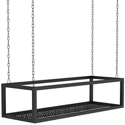 Hamankim Estante metálico para Colgar del Techo, Organizador Multiusos con Cadena metálica y Rejilla Inferior, Soporte para Plantas y Copas de Vino para restaurantes, Bares, Patios(60x25x15cm)