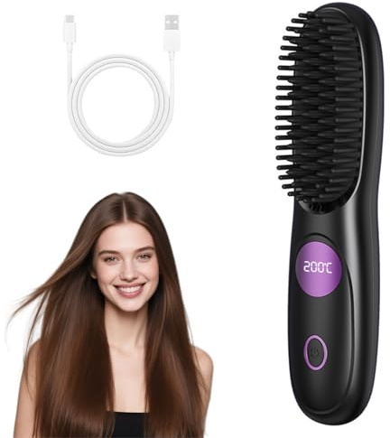 Cepillo Alisador Ador Pelo,Plancha de Pelo,Cepillo Alisador De Pelo,Plancha de Viaje,Cepillo Alisador Pelo,Planchas Sin Cable,3 Ajustes de Calor,para el Trabajo,Viajes,Acampadas y Uso Doméstico