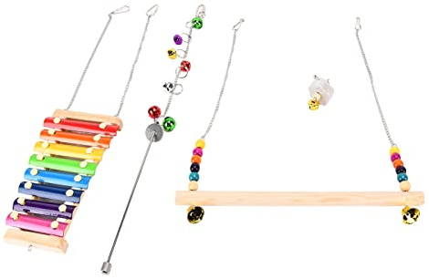 Phefop Giocattolo Xilofono per Galline, Accessori per Stia in Legno, Set da 3 Pezzi per Polli da Cortile e Uccelli all'aperto, Altalena Xilofono, Forchetta da Frutta