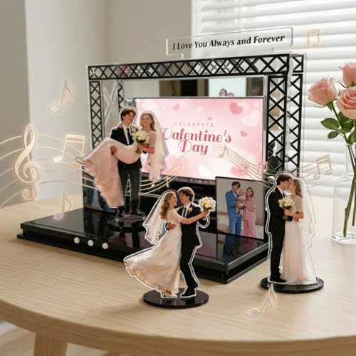 VEELU Personalised Spotify Music Stage with Action Figures from Photo, Custom Music Box with Lights, Funny Sculpted Musical Figure Gifts, Customised Wedding Birthday Gifts for Men Women Couple