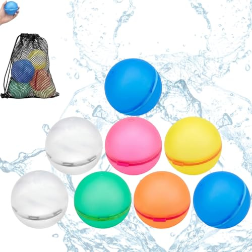Reusable Water Balloons,Set of 8 Water Balloons for Easy Fill, Water Bombs for Slip and Slide Fun,Water Bomb for Summer Garden Pool Beach Outdoor Toys