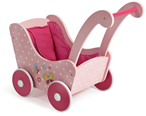 Bayer Chic 2000 Holz-Puppenwagen | Papilio pink | Für Puppen bis 54 cm | Stabiler Puppenwagen aus Holz. Idealer Begleiter für Kleinkinder. Feste Schiebehöhe: 43 cm. Für Puppen bis 54 cm.