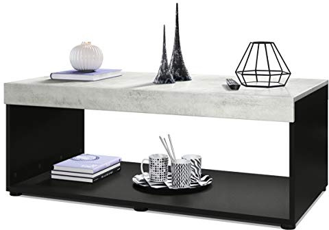 Vladon Couchtisch Pure, Made in Germany, Wohnzimmertisch in Kastenform, Schwarz matt/Beton Oxid-Optik (104 x 40,5 x 58 cm)