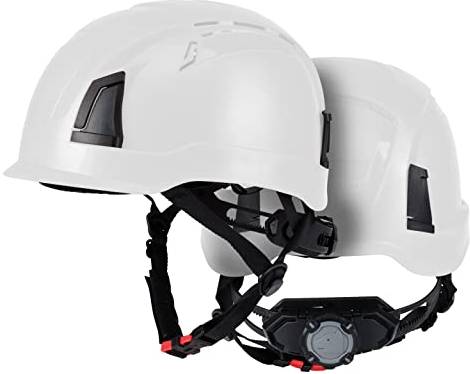PRO FIT Arbeitsschutzhelm D!-Rock Weiß - Belüfteter Bauhelm mit Drehrad - 53-56 cm Kopfband - 30 mm Stecktaschenhalterung - Für die Baustelle
