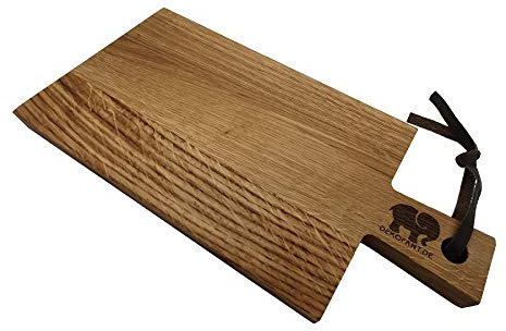 DEKOFANT Schneidebrett Holz mit Griff Eiche geölt | Größe 36x17x2cm | Massivholz Küchenbrett aus Europa | Antibakteriell | Holzschneidebrett | Holzbrett massive Eiche