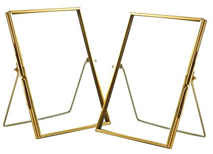Nicola Spring Metal Photo Frames - Fits Photo Size 5 x 7 (13 x 18cm) - Pack of 2 - Gold Picture Frame Portrait Orientation Freestanding Certificate Display Poster Case