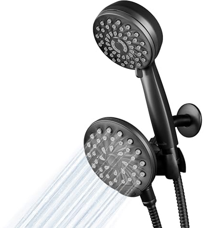 Waterpik One-Touch Dual 2-in-1 Duschsystem mit Regenduschkopf und 7-Modi-Handbrause, mattschwarz XPB-135E-765ME