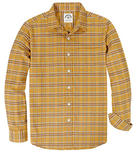 Dubinik® Skjorta Flanell Herr Rutig Bomull Skogsarbetare Casual Passar Normal Knappar Skjortor Långärmad Herr med Ficka, Senapsbilder, XL
