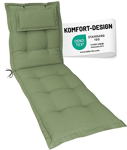 Herlag Liegenauflage AVA 190x60x9cm | Extra Dickes Liegepolster 9cm mit Kopfpolster | Polsterauflage für Gartenliege mit Deluxe-Komfort | Öko Tex 100 | Grün